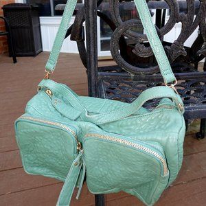 Anthropologie Boxy Leather Green Crossbody Bag Gently used, *LOOKS NEW*